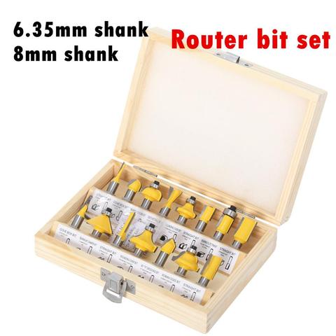 12/15pcs Milling Cutter Set Corner Round Router Bit Straight End Mill Trimmer Cleaning Flush Cove Box Bit - 6.35mm 8mm Shank ► Photo 1/6