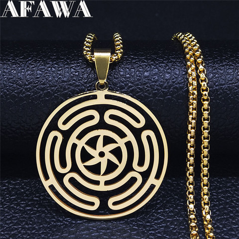 Hekate Wheel Stainless Steel Chain Necklaces Gold Color Strophalos Hecate Magic Symbol Logo Charm PIN Jewelry N3046S02 ► Photo 1/6