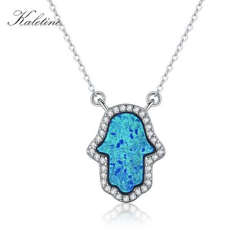 KALETINE Opal Hamsa Hand of Fatima Charm Genuine 925 Sterling Silver Pendant Necklace Jewelry Long Chain Necklace KLTN022 ► Photo 1/6