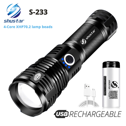 Quad-core LED Flashlight With XHP70.2 Lamp Bead Tactical LED Torch Waterproof 5 Lighting modes Zoomable Camping Hunt light ► Photo 1/6