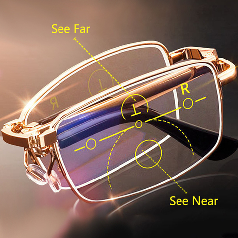 Folding Glasses Portable Progressive Reading Glasses Multifocal Mens Anti-Blue Ray Presbyopic Eyeglasses with Leather Case ► Photo 1/6