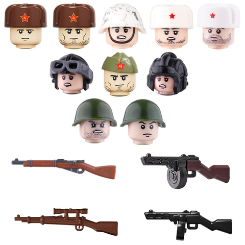 WW2 Military Soviet Union Soldiers Weapons building blocks Military Weapons PPSH Guns Helmets Bricks Weapons Parts blocks toys ► Photo 1/1