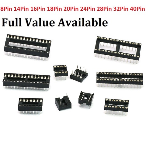 10PCS 8pin/14Pin/16pin/18pin/20pin/24pin/28pin/32pin/40pin ic socket 8 PIN dip adaptor solder type/round 8/14P 2.54mm ic sockets ► Photo 1/3