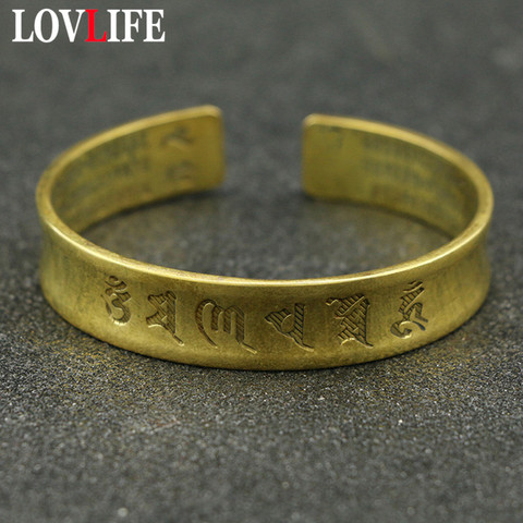 Brass Buddhist Scriptures Cuff Bangles Pure Copper Buddhism Mantra Lucky Bracelets Vintage Adjustable Women Men Hands Jewelry ► Photo 1/6