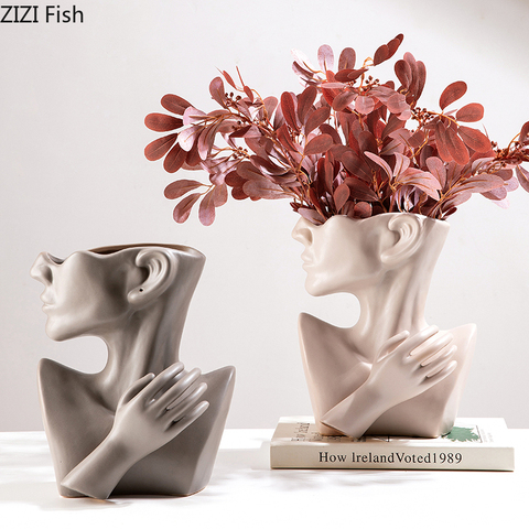 European Creative Ceramic Human Face Art Vase Floral Modern Abstract Wine Cabinet Dining Table Floral Arrangement Flower Vase ► Photo 1/6