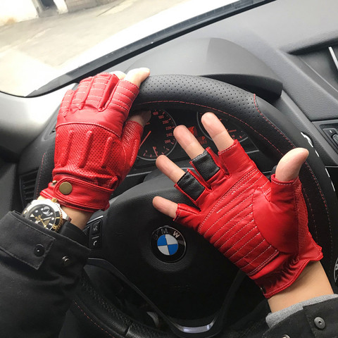 New Summer Mens Half Finger Gloves Man Goatskin Retro Motorcycle Leather Gloves Male Semi-Fingers Non-slip Driving Gloves ► Photo 1/5