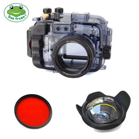 Seafrogs 60m/195ft Waterproof Underwater Camera Housing Case for Sony Alpha A6000 A6300 A6500 (Housing + Cover + Red Filter) ► Photo 1/6