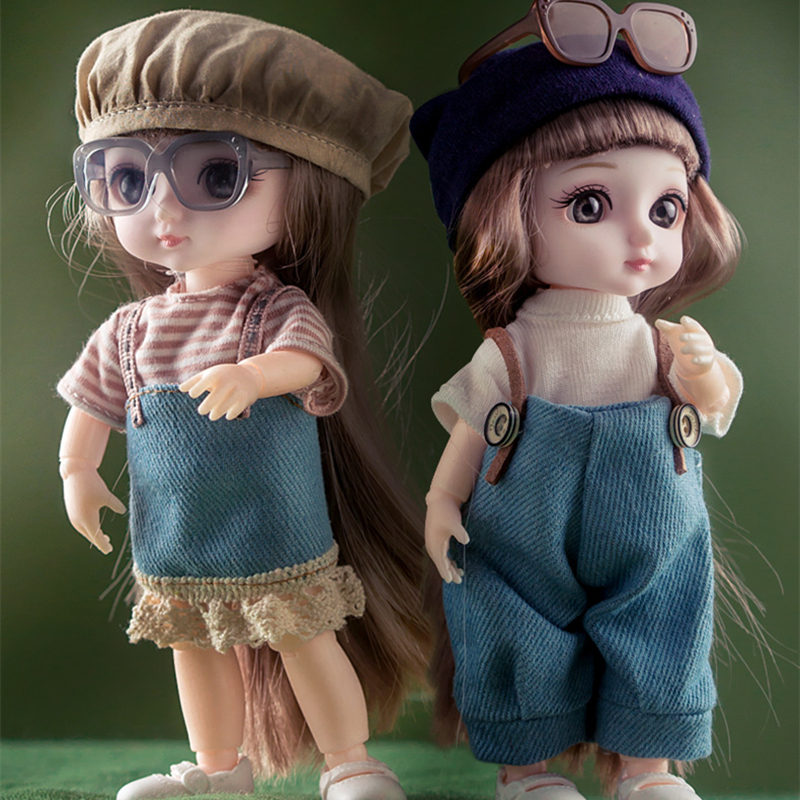 16cm Moveable 13 Ball Jointed 1/12 BJD Girl Doll Body 3D Eyes With Shoes DIY 