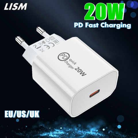 LISM 20W PD Fast Charger For iPhone 12 11 Xs Xr Pro Max 8 Usb C Adapter Charger Type C Quick Charging QC3.0 For Xiaomi Samsung ► Photo 1/6