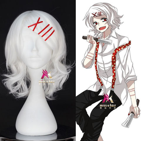 Tokyo Ghoul Juzo Suzuya Juuzou Pure White Heat Resistant Cosplay Costume Wig + 5 Red Hairpins+wig cap ► Photo 1/5