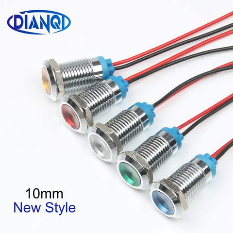 LED Metal Indicator light 10mm waterproof Signal lamp dot with wire red yellow blue green white Single/two color Customized ► Photo 1/5