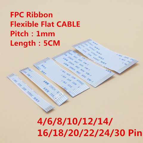 10pcs 1mm pitch FFC / FPC flexible flat cable 5cm Forward ipsilateral 4P/6/8/10/12/20/24/30pin A Type ► Photo 1/3
