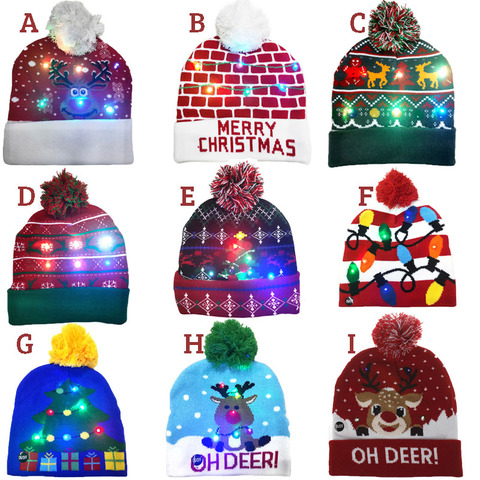 ON SALE! 2022 New Year LED Knitted Christmas Hat Beanie Light Up Illuminate Warm Hat For Kids Adults New Year Christmas Decor ► Photo 1/6