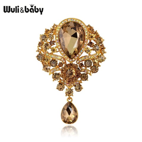 Wuli&baby Big Crystal Waterdrop Flower Brooches Women Palace Style Flower Weddings Party Casual Brooch Pins Gifts ► Photo 1/6
