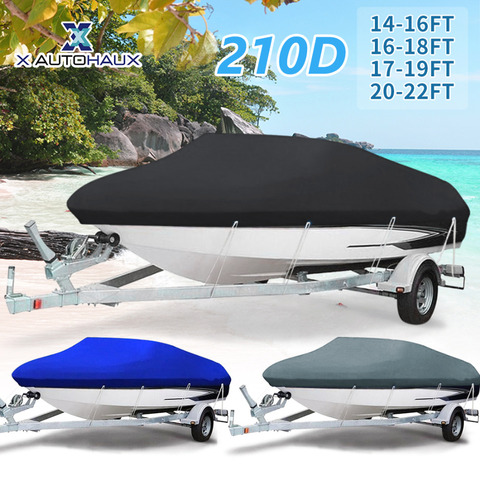 X AUTOHAUX 14-22ft 210D Trailerable Boat Cover Waterproof UV Protector Fishing Speedboat V-shape Black Sunproof Boat Cover ► Photo 1/6