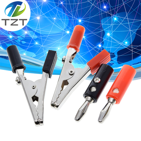 1set Insulated Crocodile Clips Plastic Handle Cable Lead Testing Metal Alligator Clips Clamps 52mm Length + 4mm Banana Plug ► Photo 1/6