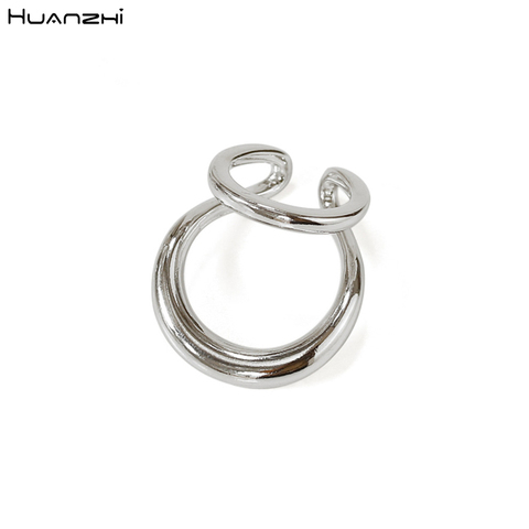 HUANZHI 2022 New Vintage No Piercing Metal Double Layer Hollow Out Bending Ear Bone Clip Earring For Women Girls Party Jewelry ► Photo 1/6