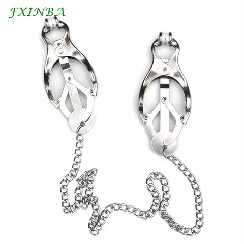 FXINBA 1 Pair Stainless Nipple Clamps Chain Bdsm Breast Nipple Clips Adults Sex Toys For Woman Nipples Stimulator Adult Games ► Photo 1/6