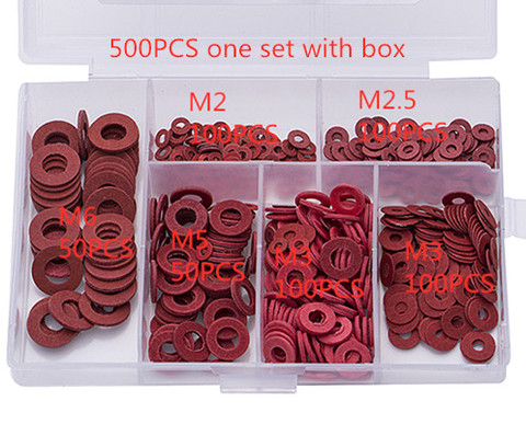 500Pcs/set M2 M2.5 M3 M4 M5 M6 Steel Flat Pad Insulation Washers Red Paper Meson Gasket Spacer Insulating Spacers Kit HW050 ► Photo 1/1