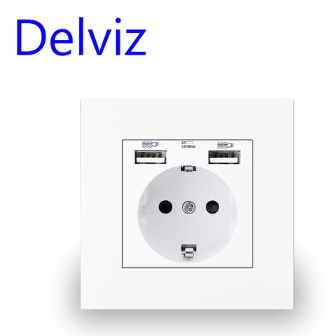 Delviz Wall USB Power Socket, Many New style Panel, Bedroom socket,AC 110V-250V 16A Wall Embedded, Double usb EU Standard Outlet ► Photo 1/6