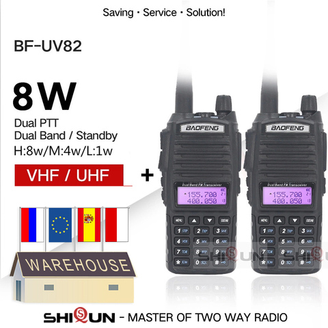 2pcs UV-82 8W Walkie Talkie Optional 5W Baofeng Radio UV82 Dual PTT Two Way Radio Dual Band UHF VHF Radio 10 KM Baofeng UV-82 HP ► Photo 1/6
