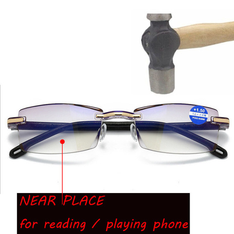 Men Rimless Reading Glasses Bifocal Far Near Anti Blue Light Magnification Women Presbyopic Glasses Multi-focus reading glasses ► Photo 1/6