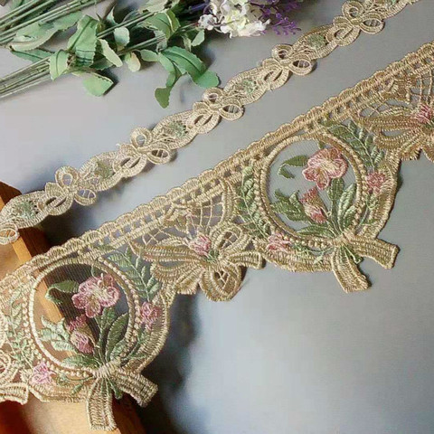 1 Yards Embroidery Flower Strip Lace Ribbon Trims for Sofa Curtain Trimmings Dress Costumes Applique Beige 12 cm 3 cm New ► Photo 1/3