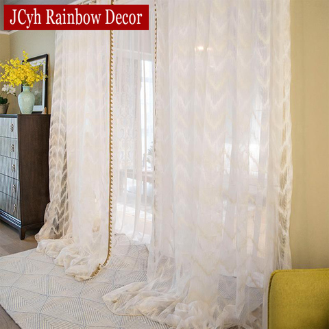 Wave Cream Tulle Curtains in the Living Room Sheer Curtains For Bedroom Striped Voile Curtains For Window Treatments Drapes ► Photo 1/6