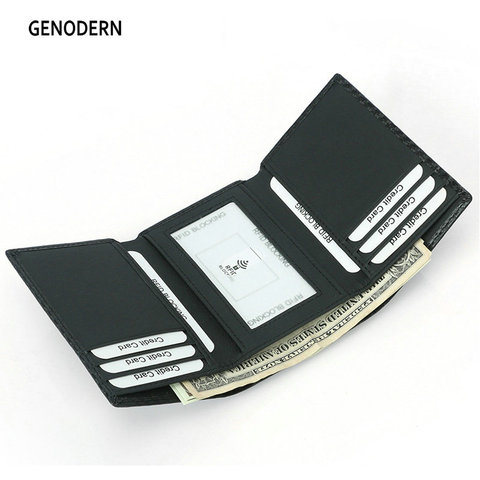 GENODERN Men's Leather RFID Blocking Trifold Security Wallet Carbon Fiber Large Capacity Men Wallet Multi Card Holder Male Purse ► Photo 1/6