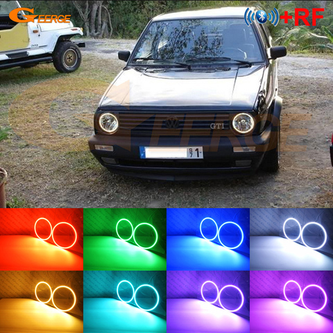 For Volkswagen VW Golf Mk1 Mk2 GTI Euro headlight 1974-1992 RF remote Bluetooth APP Multi-Color Ultra bright RGB LED Angel Eyes ► Photo 1/6