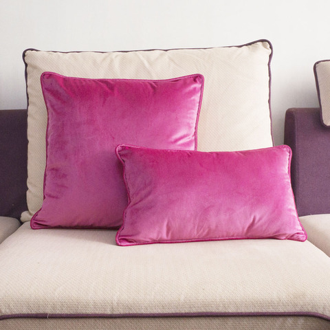 Piping Design Bright Pink Velvet Cushion Cover Lovely Quality Pillow Cover Case No Balling-up Waist Pillow Without Stuffing ► Photo 1/4