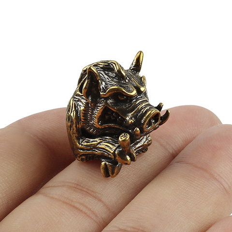 Wild Boar Knife Beads Brass Pig Beads Umbrella Rope Pendant Porcupine Copper Paracord Bead ► Photo 1/6