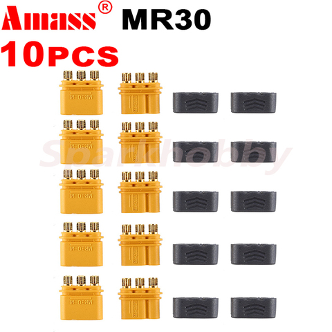 10PCS/5Pairs Amass MR30 Male Female Connector plug with sheath High current three-pin straight head connector for RC drones ACCS ► Photo 1/6