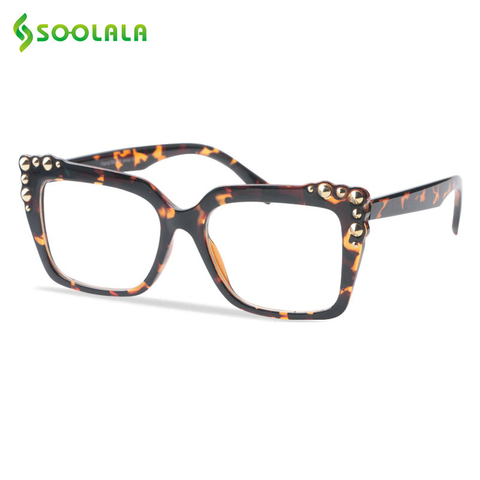 SOOLALA Womens Reading Glasses Rivet Big Full Frame Readers Reading Glass Eyewear Men Presbyopic Glasses +0.5 to 4.0 ► Photo 1/6