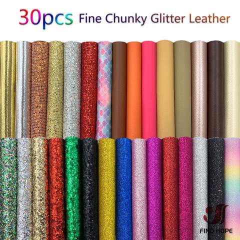 30pcs Bundle Fine Chunky Glitter Synthetic Vinyl PU Leatherette Fabric Sparkle DIY Brooch Bows Handmade Earring Making 20*15cm ► Photo 1/6