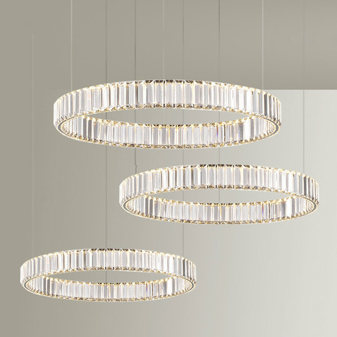 Modern Lustre K9 Crystal Led Pendant Lamp Villa Stairs Dimmable Steel Circle Suspend Lamp Foyer Led DropLight Lamparas Fixtures ► Photo 1/6