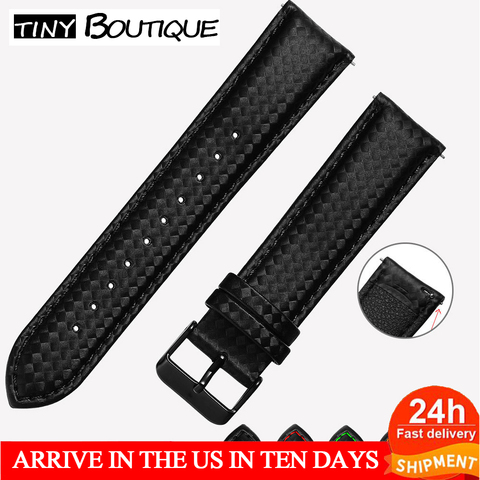 20mm 22mm Carbon Fiber Quick Release Luxury Black  Leather Watch Strap Band For Gear S3 S2 Classic Width Replacement Band ► Photo 1/6