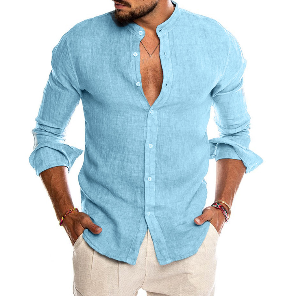 Office Shirt Loose Shirt,Collar Shirt Mens Linen Shirt Plus Size Shirt Linen Clothing Linen Button Down Shirt Men Clothing Blue Shirt
