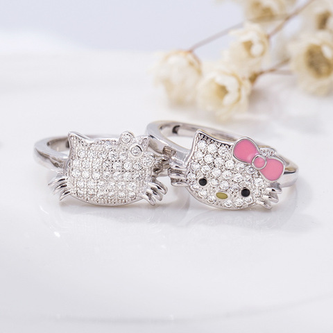 Korean fashion cute cartoon Kitty adjustable ring woman with zircon bow knot to send Valentine's Day Gifts on February 14 ► Photo 1/5