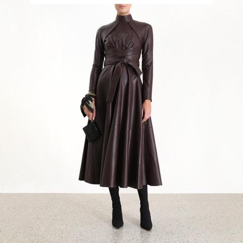 130cm Ankle length leather dress spring fashion Runway solid longer pu leather dress female high waist was thin irregular dress ► Photo 1/6