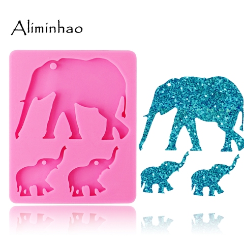 DY0078 Shiny Elephant Mom and baby silicone Keychains mold animal Key chain Pendant clay DIY Jewelry Making epoxy Resin mold ► Photo 1/6