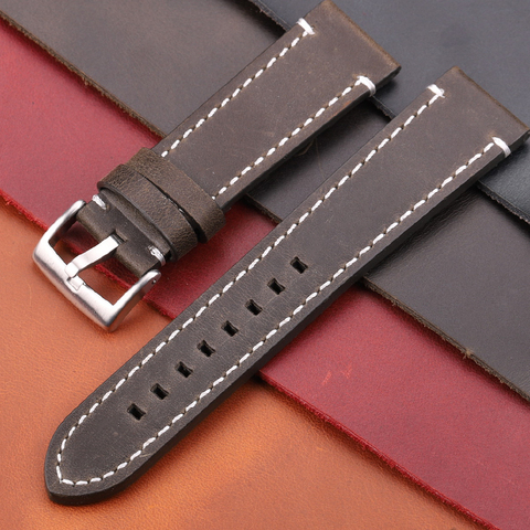 Cowhide Watchband 18 20 22 24mm Vintage Genuine Leather Replacement Watch Band Strap With Bruhsed Stainless Steel Buckle ► Photo 1/6