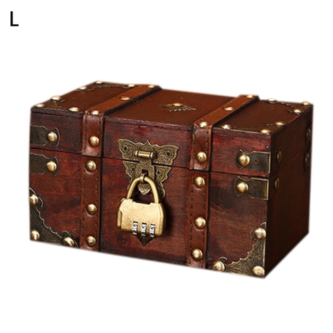 Retro Treasure Chest with Lock Vintage Wooden Storage Box Antique Style Jewelry ► Photo 1/6