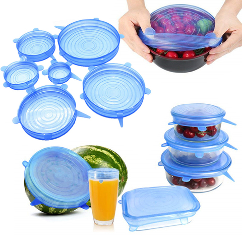 4/6Pcs/lot Silicone Stretch Lids Food Taper Bowl Pot Lid Food Wrap Cover Sealed Silicone Cover Silicone Cover Pan Kitchen Gadget ► Photo 1/6