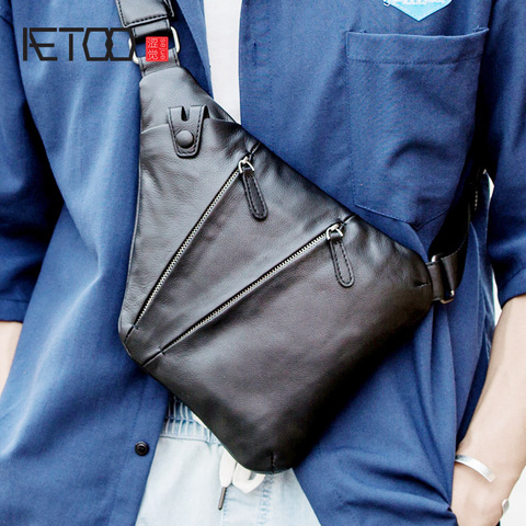 AETOO Leather shoulder bag, men's slant bag, men's fashion bag, trend chest bag, casual men's bag ► Photo 1/6