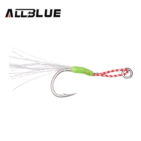 ALLBLUE 6pcs/lot Metal Jig Luminous Assist Hook With PE Line Feather Solid Ring Jigging Spoon Fishhook for 10-80g Fishing Lure ► Photo 1/6
