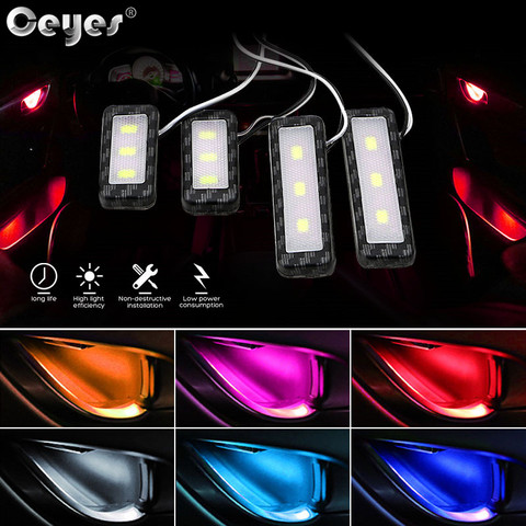 Ceyes 4pcs Car Ambient Inner Door Bowl handle LED Armrest Atmosphere Light Decorative Lamp Strip Auto Handrail Light Accessories ► Photo 1/6