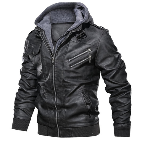 New autumn winter men's leather motorcycle jacket PU hooded jacket warm PU baseball jacket Euro Size coat ► Photo 1/5