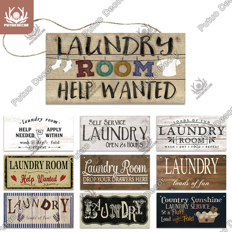 Putuo Decor Laundry Wooden Plaque Signs Wall Art Decor Decorative Plaque for Laundry Room Hanging Sign Washhouse Door Decoration ► Photo 1/6