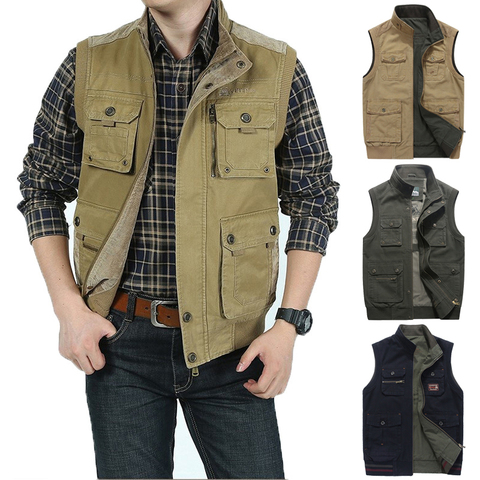 Brand Outwear Vest Men Multi Pocket Sleeveless Jacket Men Plus Size 7XL 8XL Photographer Waistcoat Male Double-sided Vest Homme ► Photo 1/6